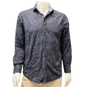 Daniel Hechter Blue Printed Long Sleeve Button Down Dress Shirts Size Large